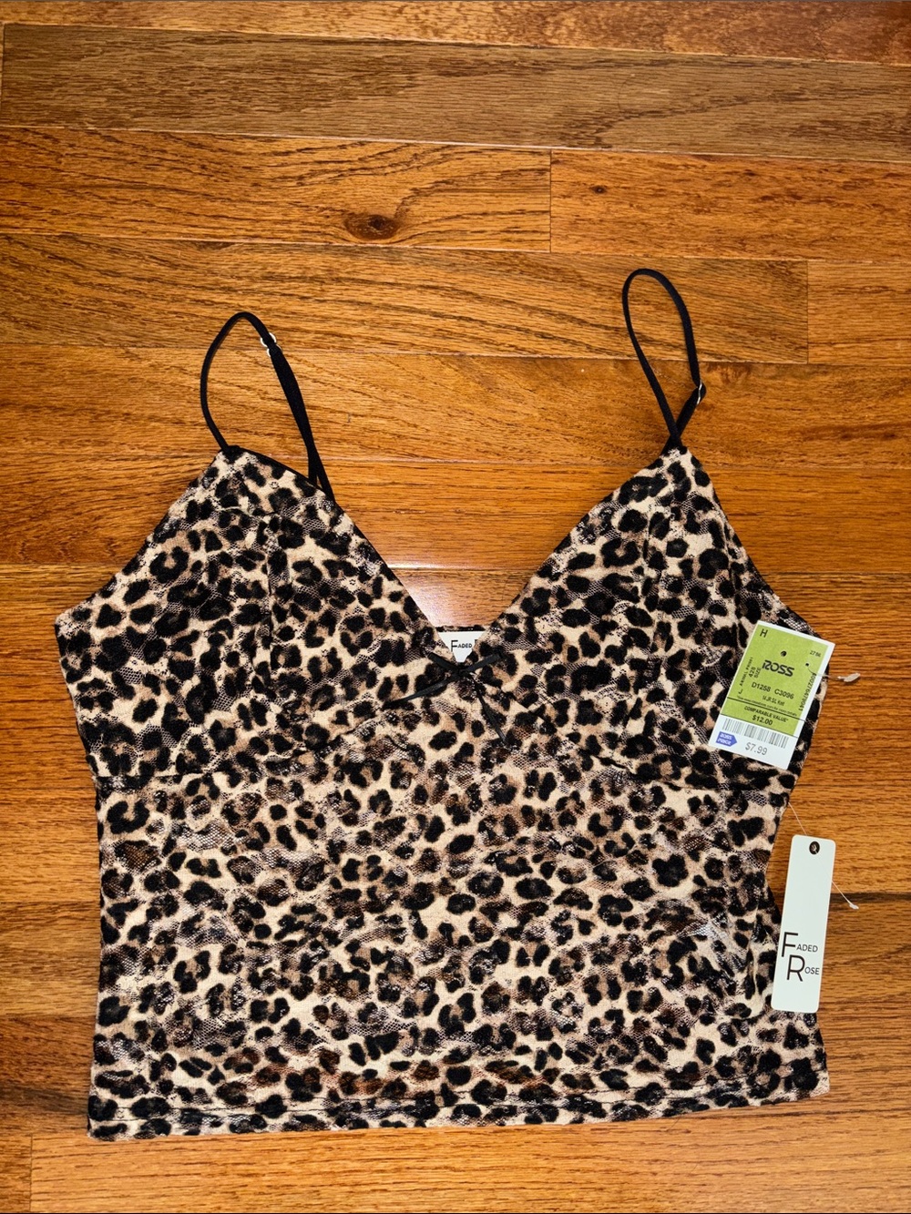 NWT Ross Faded Rose Cheetah Print Sheer Tank Top Juniors Size Large
